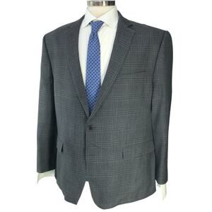 Ralph Lauren LRL Men Size 46R Sport Coat Jacket Blazer Silk Wool Windowpane Gray